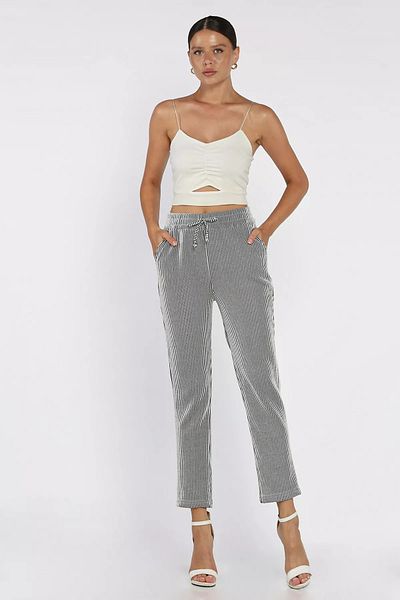GÜLSELİ Black Waterway Striped Women's Trousers