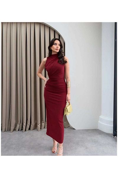 MODA DURAĞI Draped Slit Midi Dress