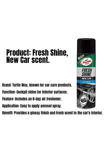 Turtle Wax Fresh Shine New Car – 500ml Cockpit Shine Spray with Air Freshener Lasts Up to 8 Days