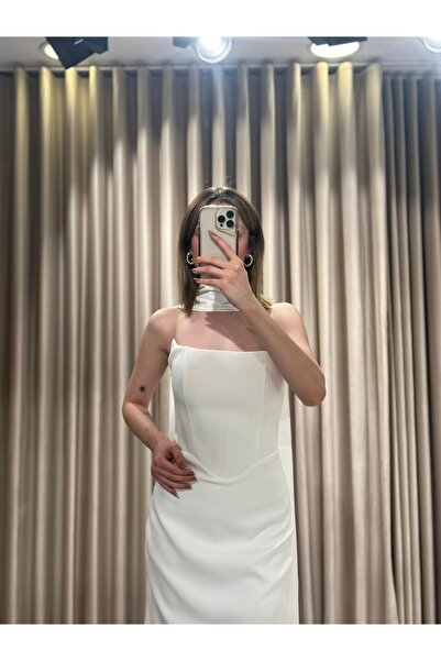 Kaleiçi Yıldızlar Beyaz Straplez Yeni Sezon Abiye 5274