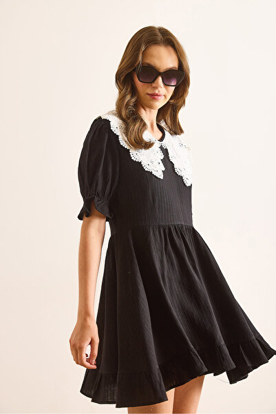 Olalook Rochie neagră pentru femei Baby Guler Mini Draped ELB-19002508