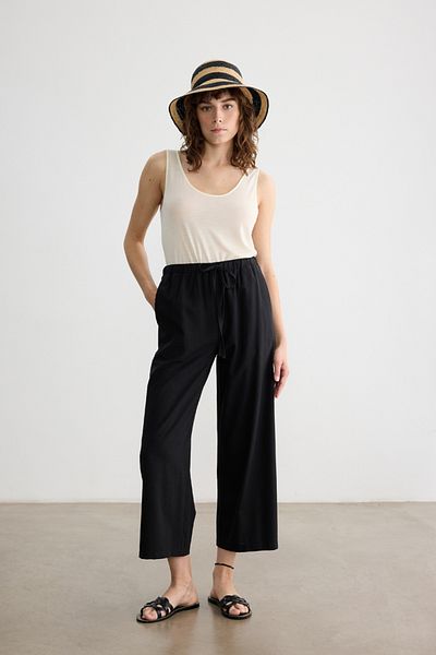 BE BLUE Black Straight Cut Cotton Linen Pants