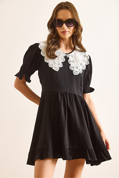 Olalook Rochie neagră pentru femei Baby Guler Mini Draped ELB-19002508