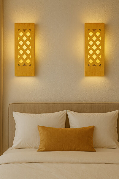 Trend Kitchen Model Natural Wood Geometric Patterned Sconce (2 Pieces)