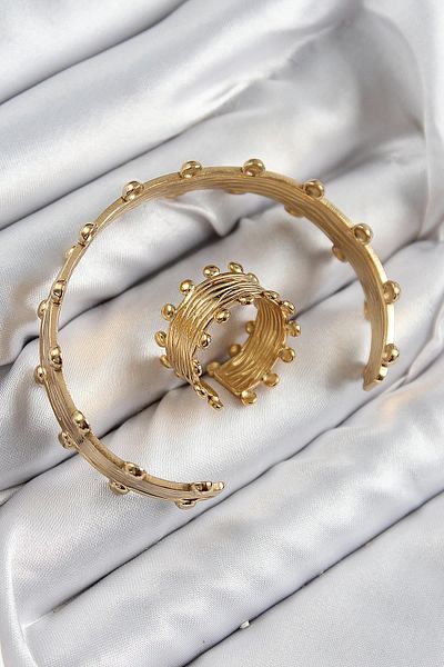 Celira Brass Topcuk Model Gold Color Bracelet Ring Set
