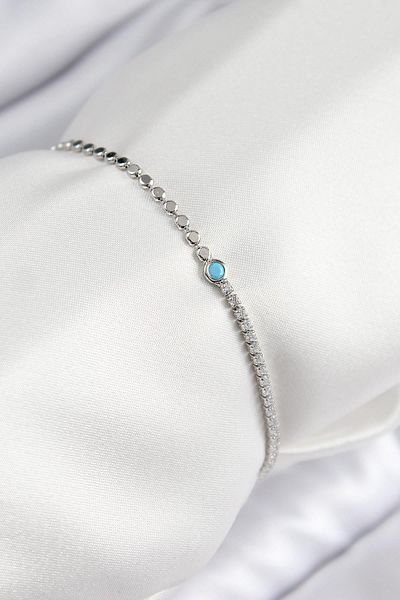 Celira Brass Zircon Stone Bead Model Crushed Chain Silver Color Women's Bracelet