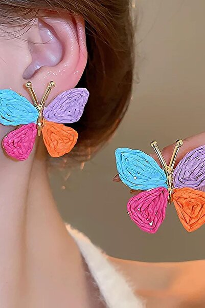 TAKIŞTIR أقراط على شكل فراشة متعددة الألوان (زوج)