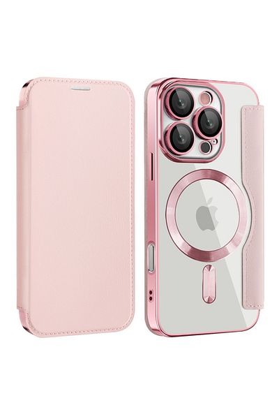 SKYDDAR INNOVATION Case for iPhone 16 Pro Max, SmartMag Book, Magsafe, RFiD, Card Holder, sticker set, Pink