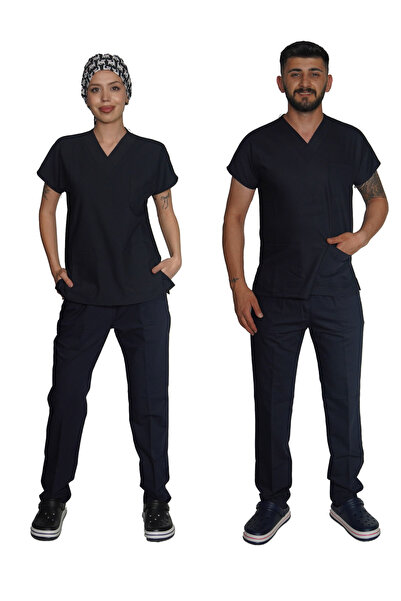 Marka LİKRALI UNİSEX HEMŞİRE VE DOKTOR SCRUBS TAKIM LACİVERT