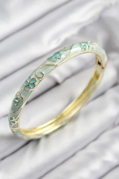 Celira Gold Color Women's Handcuffs with Enamel Brass Flower Motif