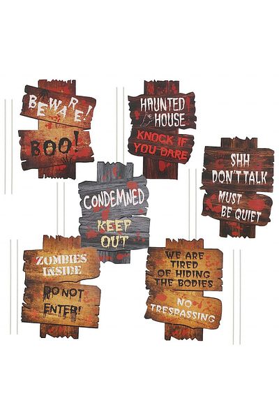 OEM Set of 6 warning signs for garden decoration at Halloween Katoom, plastic/cardboard, multicolor