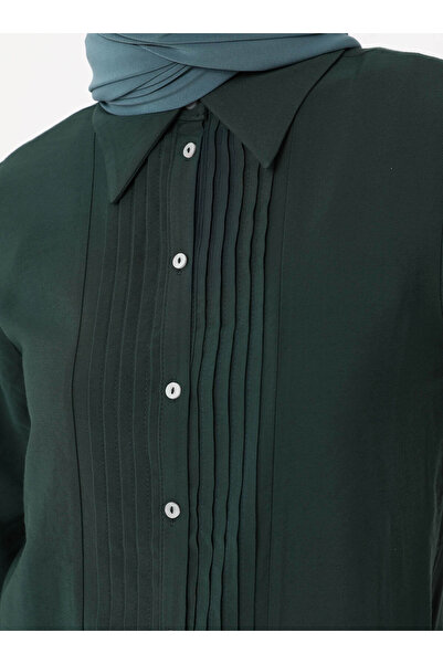 Refka Nervür Detaylı Uzun Tunik -Yeşil -