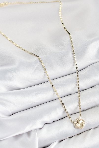 Celira Brass Zircon Stone Clover Model Crushed Chain Gold Color Women's Necklace