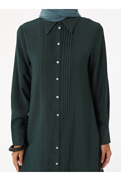 Refka Nervür Detaylı Uzun Tunik -Yeşil -