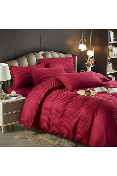 trendyhome Single Bed Linen 1 Person, Fine Damask, 4 Pieces, UNI, Red, J13208