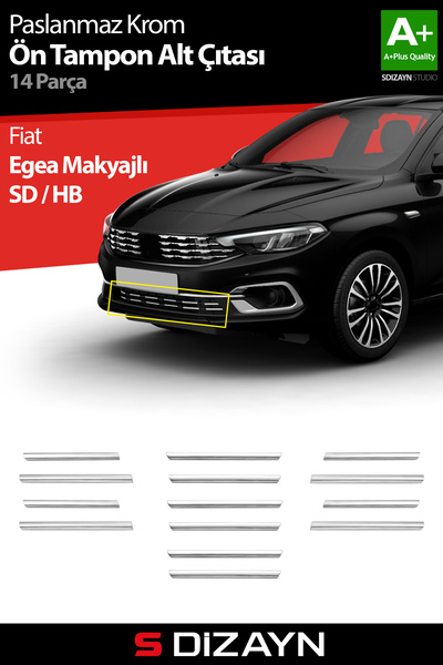 S Dizayn S-Dizayn Fiat Egea Krom Ön Tampon Alt Çıtası Diamond Model 14 Prç. 2...