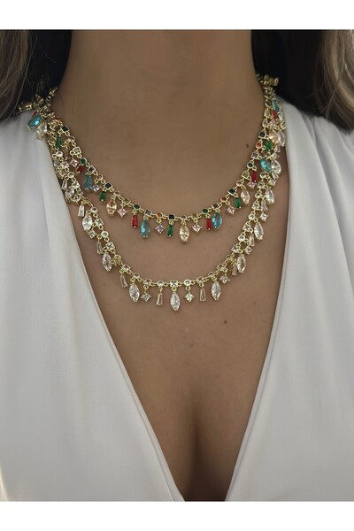 MyladyAccessoriess 14K Altın Kaplama Sallantılı Detay Damla Taş Kolye Gold