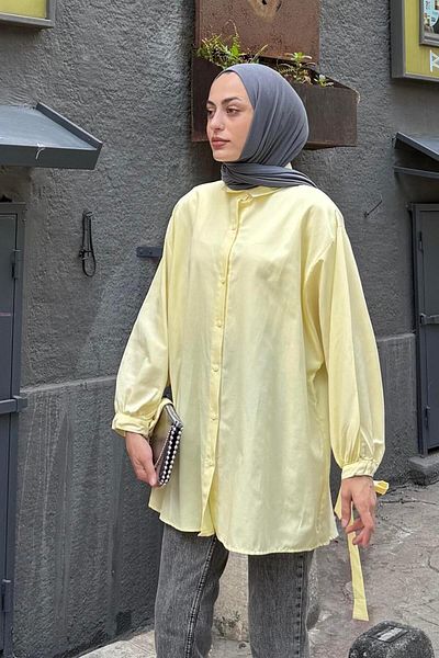 lamelif Cămașă cu mâneci detaliată Cămașă oversize Galben