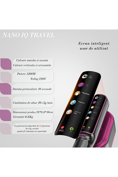 OEM NANO IQ TRAVEL steam iron, wet, dry, vertical and horizontal, 1200W power, 5 programs,