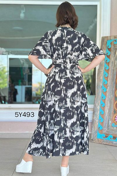 İnce Topuk Double Breasted Collar Linen Dress 5Y493