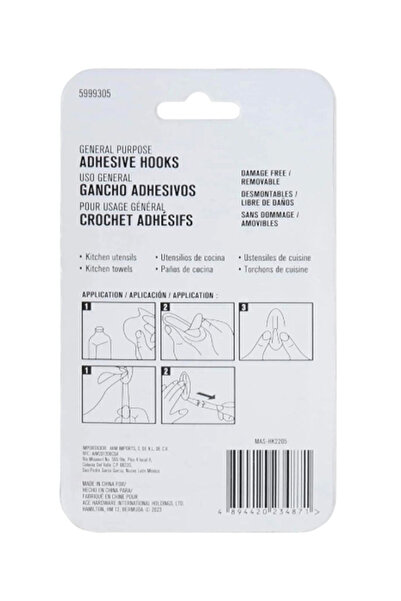 ACE 6-Piece Damage Free General Purpose Adhesive Hook with Strips 2.2 x 3 cm