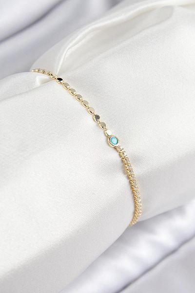 Celira Brass Zircon Stone Bead Model Crushed Chain Gold Color Women's Bracelet