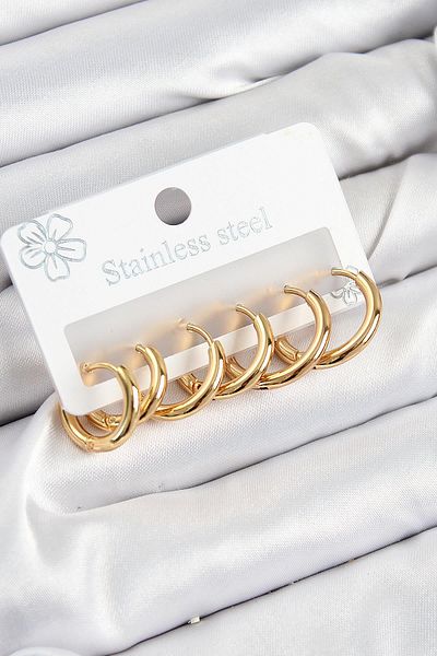 Celira Steel Ring Model Gold Color Set of 3 Women's Earrings