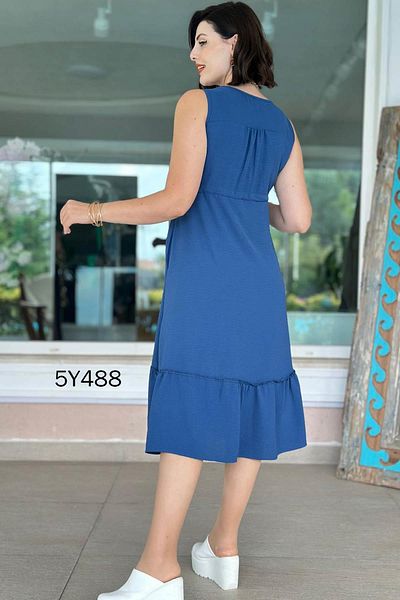 İnce Topuk Zero Sleeve Button Detail Aerobin Fabric Dress 5Y488