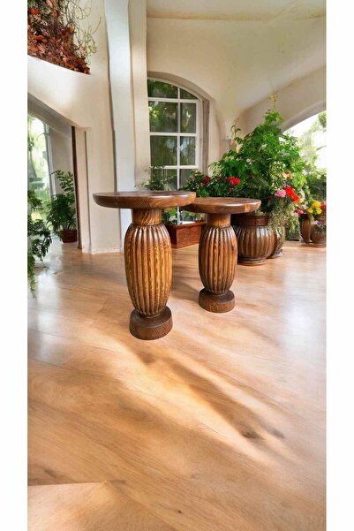 Simillo Home&Living Modern Ahşap Mantar Sehpa 2’li Set – Doğal Açık Ceviz Ton...