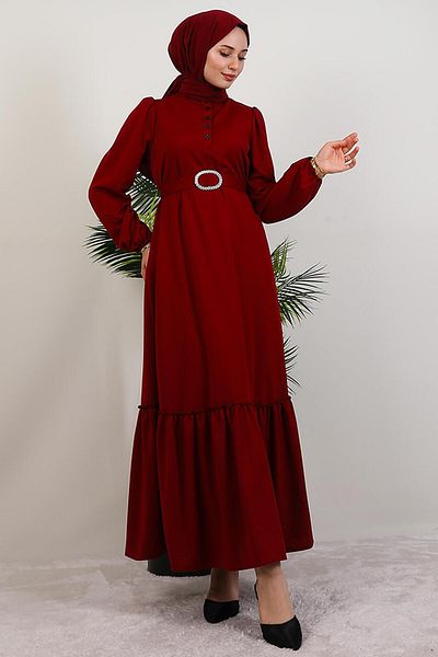 GİYZAMİLA Lizge Hijab Dress Burgundy