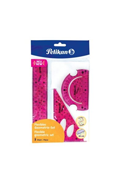 Pelikan Set de geometrie flexibil, culoare roz, material plastic, 3 piese (ri...