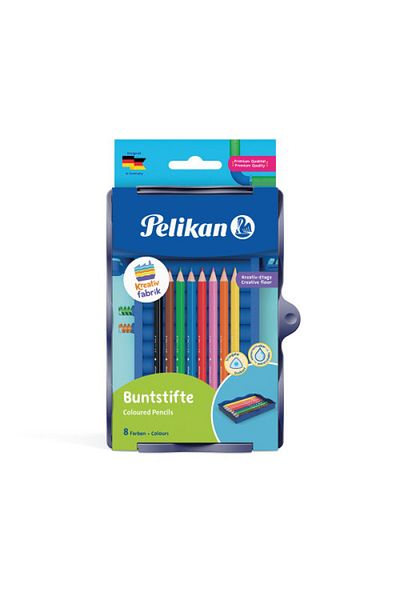 Pelikan Water-Soluble Colored Pencils, Assorted Colors, Material Wood, Set of 8 with Kreativfabrik Tray