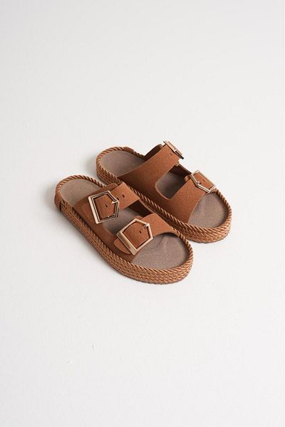 TOPUK Tan Women's Rope Leather Powder Slippers