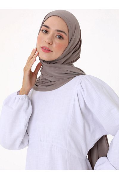 Refka 100% Cotton Fabric Balloon Sleeve Lined Hijab Dress - White - Exclusive