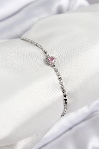Celira Brass Zircon Stone Heart Model Crushed Chain Silver Color Women's Bracelet