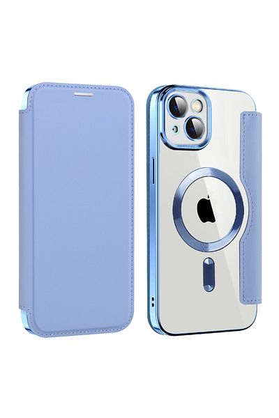 SKYDDAR INNOVATION Husă pentru iPhone 14, SmartMag Book, Magsafe, RFiD, suport pentru card, set de autocolante, albastră