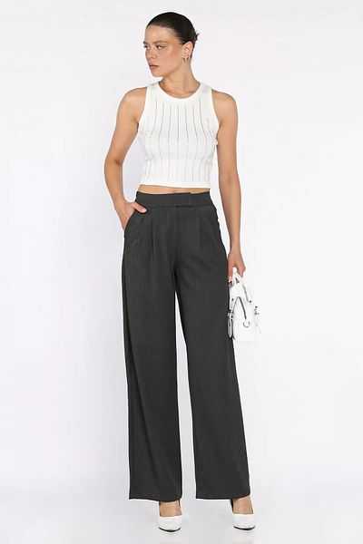 GÜLSELİ Dark Anthracite Women's Waist Elastic Velcro Palazzo Trousers