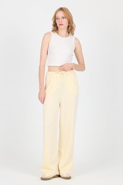 Rays Yellow Elastic Waist Striped Wide Leg Woven Trousers 4098