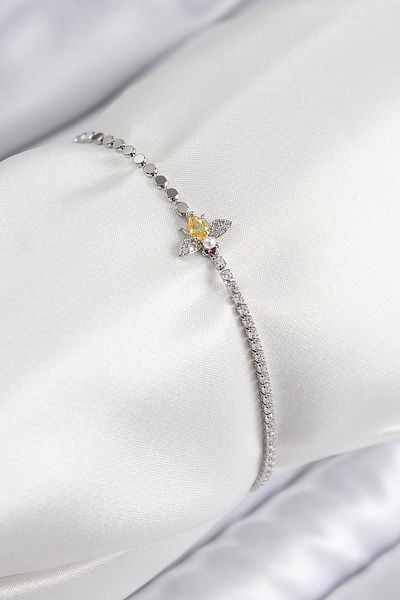 Celira Brass Zircon Stone Bee Model Crush Chain Silver Color Women's Bracelet