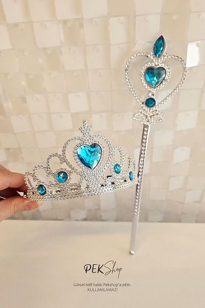 PEKSHOP Frozen Princess Crown and Scepter Set Blue