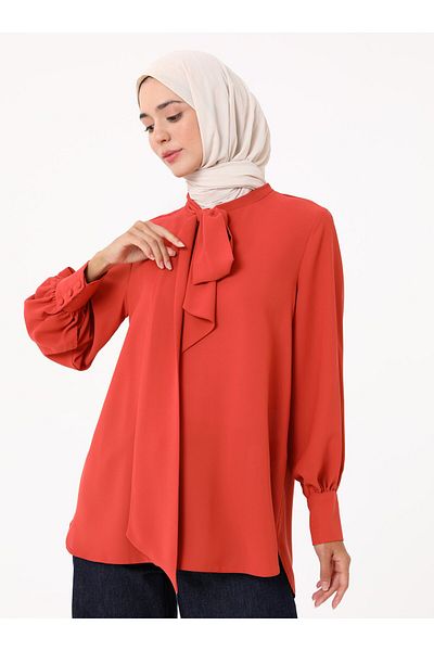 Refka تونيك بياقة مربوطة - قرفة -