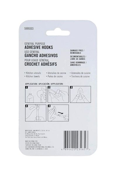 ACE 6-Piece Damage Free General Purpose Adhesive Hook with Strips 2.8 x 2.2 cm