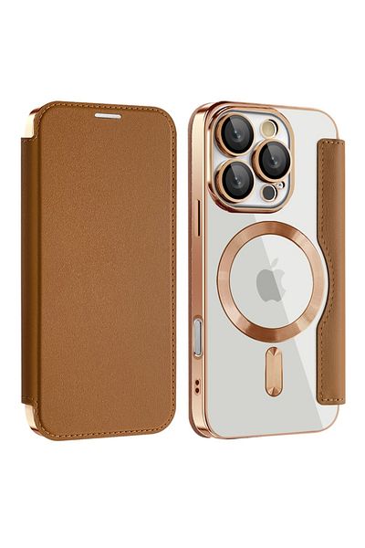 SKYDDAR INNOVATION Case for iPhone 16 Pro Max, SmartMag Book, Magsafe, RFiD, Card Holder, sticker set, Brown