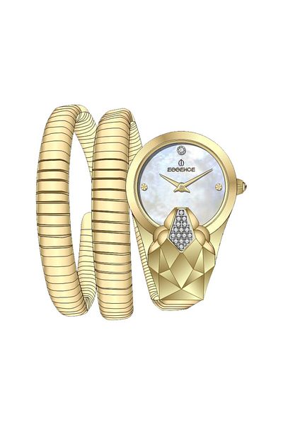 Essence Es6937Fe.120 Dial Snake Look Stone Design Gold Color Women's Wrist Watch