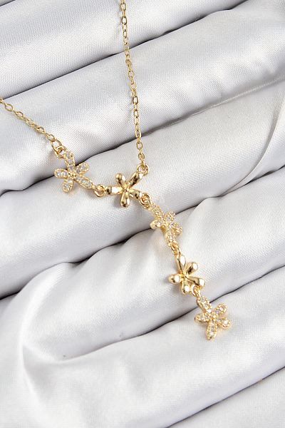 Celira Steel Zircon Stone Flower Model Gold Color Women's Necklace