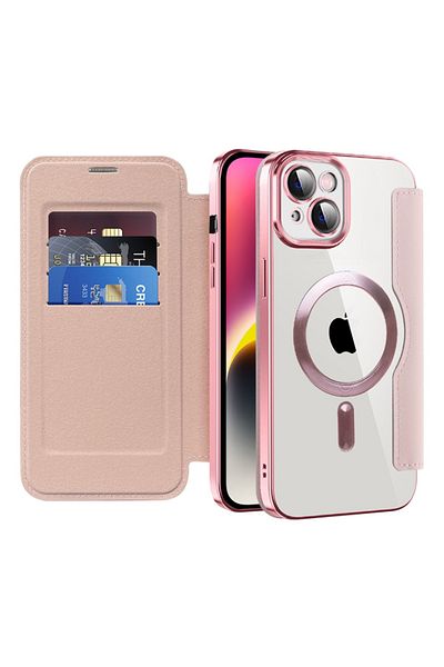 SKYDDAR INNOVATION Case for iPhone 14, SmartMag Book, Magsafe, RFiD, Card Holder, sticker set, Pink