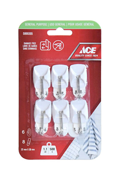 ACE 6-Piece Damage Free General Purpose Adhesive Hook with Strips 2.2 x 3 cm