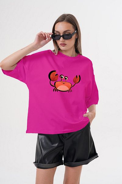 JANSO GROUP -Women Cotton Printed Crab Short Sleeve Tshirt Oversize Big Size