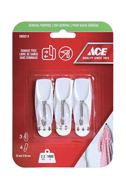 ACE خطاف لاصق متعدد الأغراض خالٍ من التلف، مكون من 3 قطع مع شرائط، مقاس 2.3 ×...