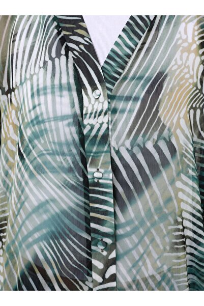 Refka Patterned Chiffon Kimono - Khaki Patterned-